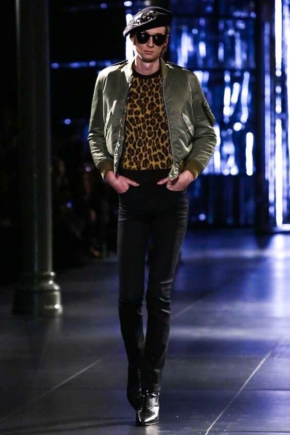 Giacca bomber verde Saint Laurent Paris Hedi Slimane Flight MA 1 FW15 taglia 50