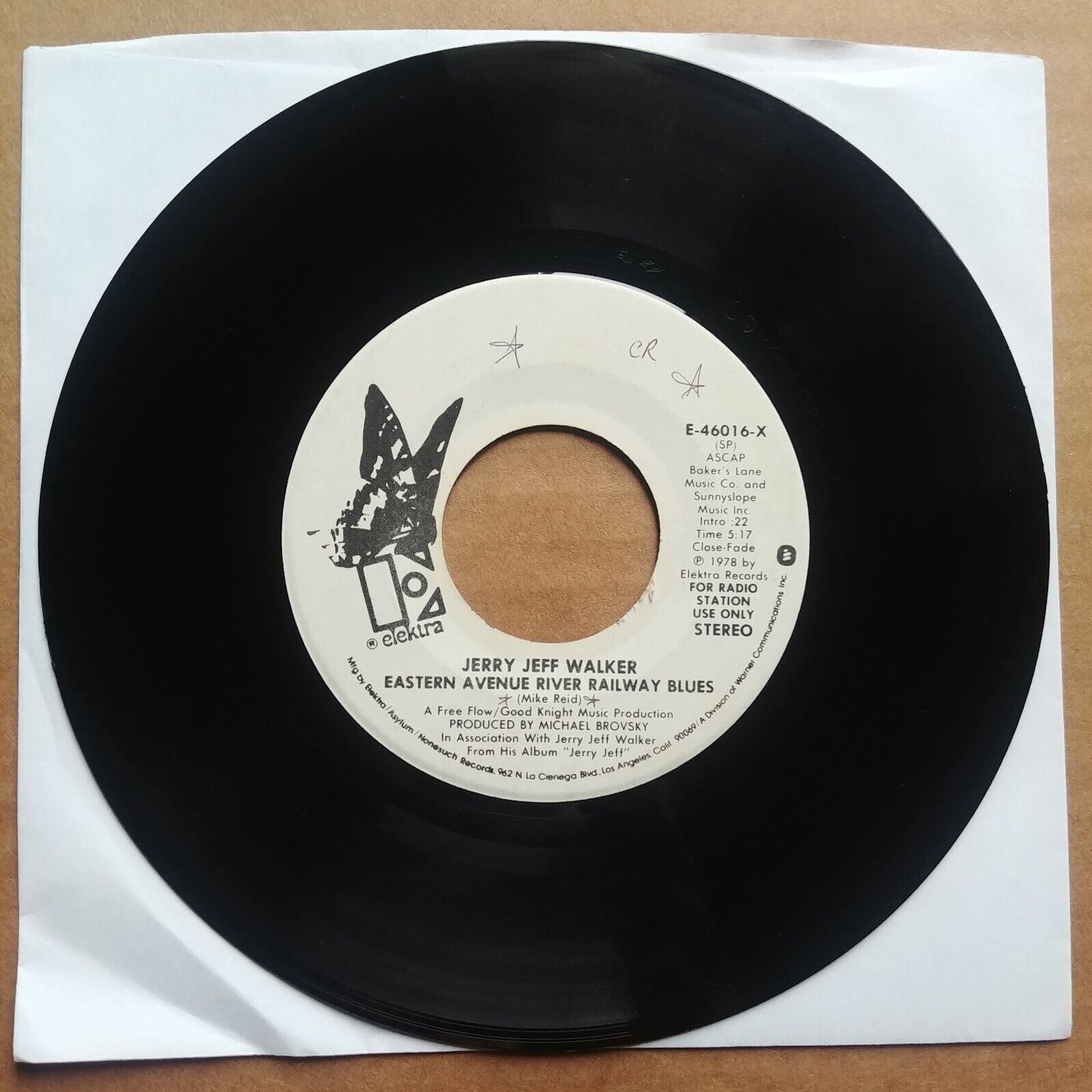 JERRY JEFF WALKER Eastern Avenue River Railway Blues 45 7" COUNTRY Vinyl Record