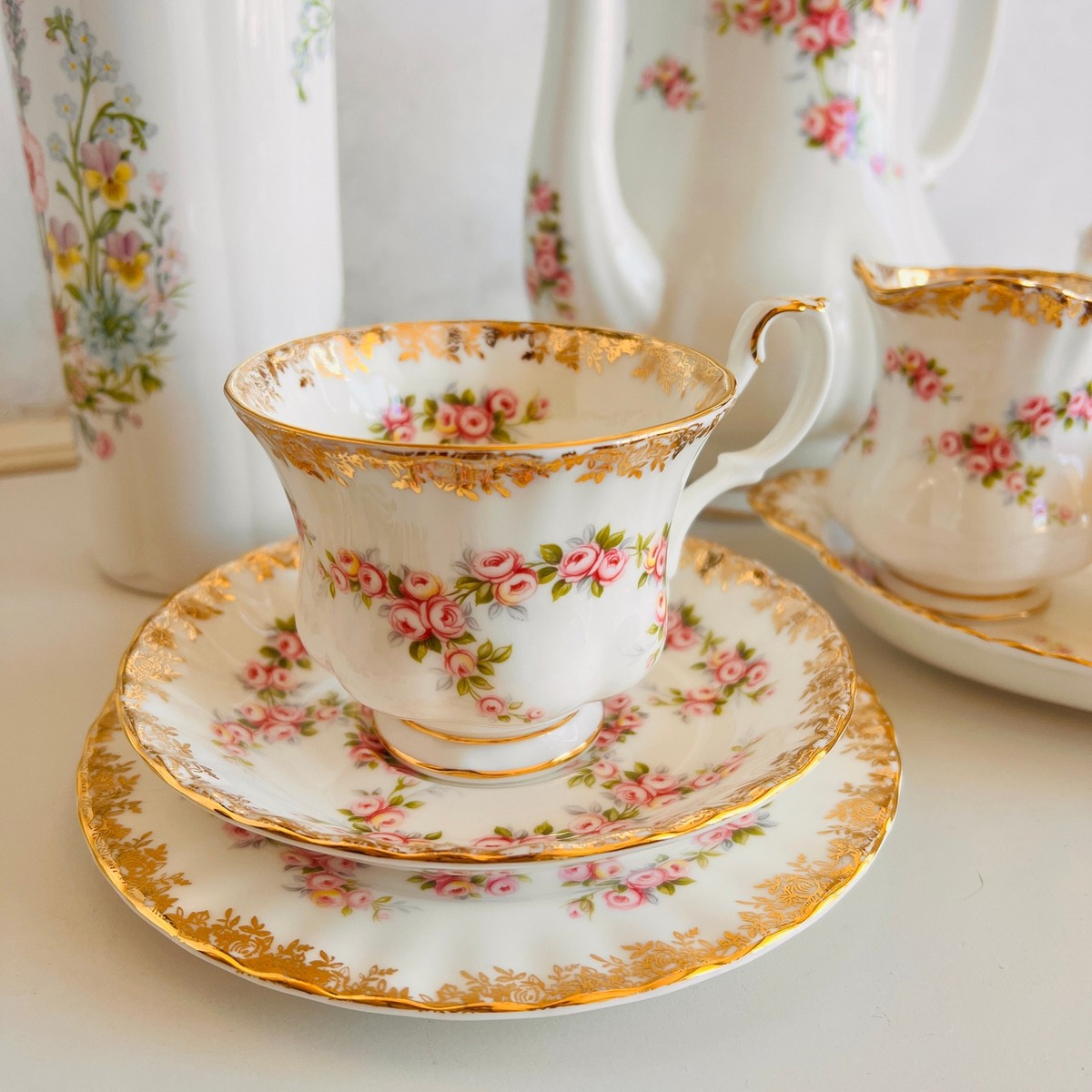 ロイヤルアルバート　  DIMITY ROSE セット Dimity Rose Tea Set - Etsy