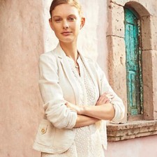 ANTHROPOLOGIE by Cartonnier NWT Open Work Ivory Linen Blazer/Jacket 14 148