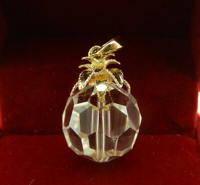 Hawaiian Crystal Pineapple Pendant 3D Charm with 14k Gold Top