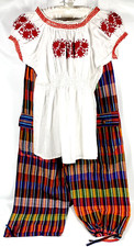 Embroidered White Red Floral Peasant Hippie Top Harem Stripe Pant 2 Pc Set S