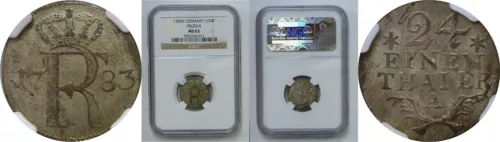 1783 A Germany Prussia 1/24th Thaler Friedrich II (The Great) KM# 296 NGC MS 63