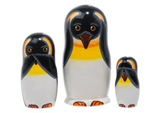 Handmade Evil Penguin Nesting Doll 3pc  Tallest 4"  100% Natural Linden Wood