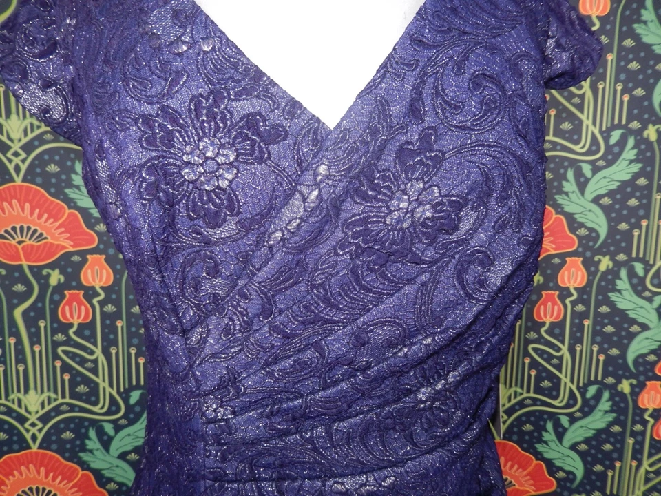 JS Collections Purple Jacquard Silver Metallic Formal Long Mother Of Bride Dress - Image 3 of 4