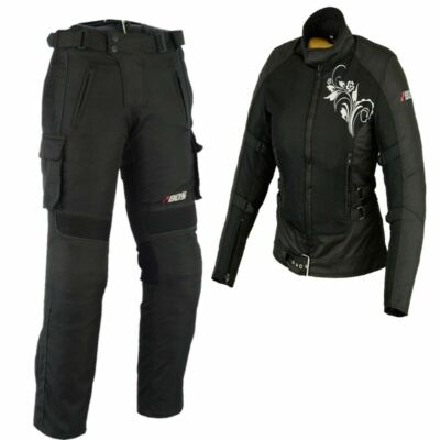 Women's motorcycle summer combo airy motorcycle scooter jacket and pants black