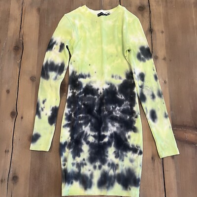 Pretty Little Thing Women s Tie Dye Bodycon Dress Ribbed Long Sleeve Size 2