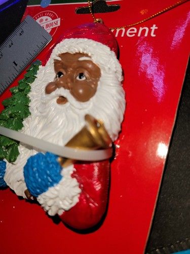 Medium 4” African American Santa plastic Christmas Ornament Black Tree bell - Picture 6 of 6