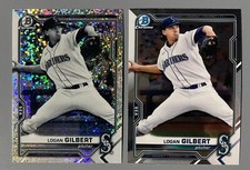 2- 2021 Bowman Chrome Logan Gilbert Black & White Mini Diamond Refractor & Base