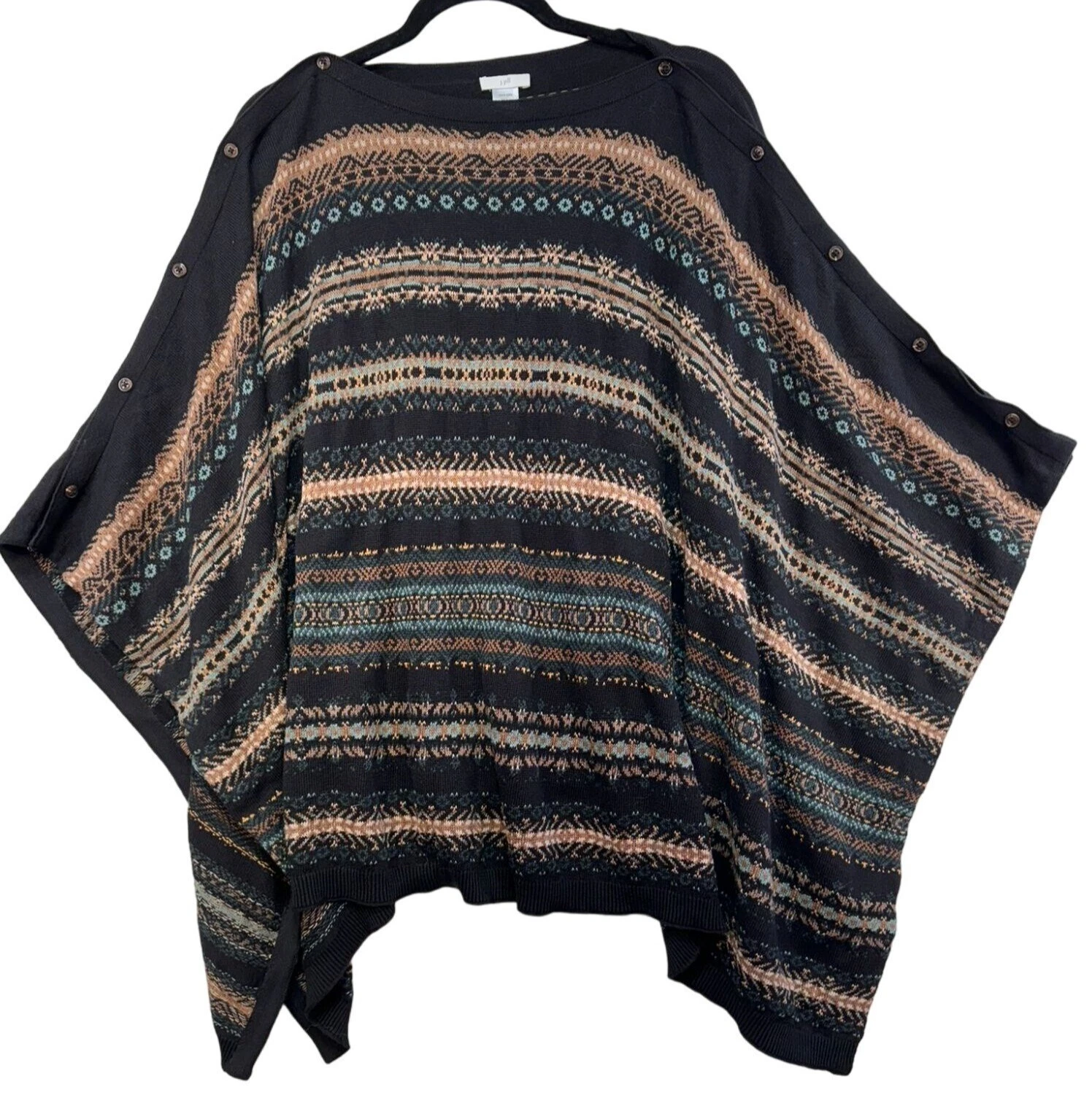 J. Jill Womens One Size Multicolor Patterned Poncho With Button Detail