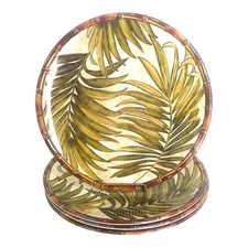 Melamime Dinner Plate & Bowl Set for 4 Tropical Leaves 11", 6" X 3" green brown