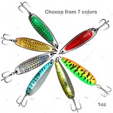 5pcs 1oz Metal 4.5" Fishing Spoons Treble Hook Casting Lures Fish Jigs baits New