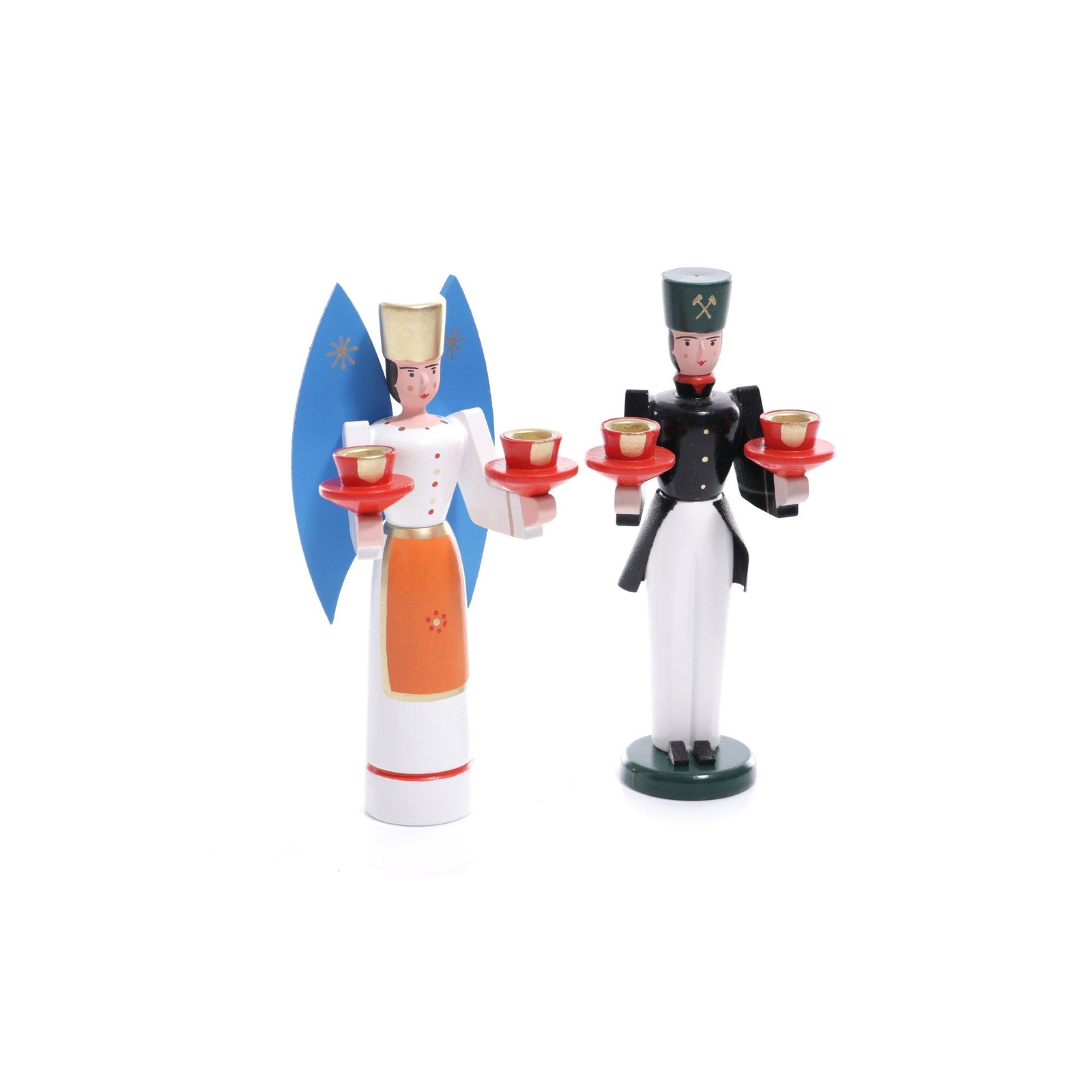 Weihnachtsfiguren Engel blaue Flügel und Bergmann bunt Höhe ca 15cm NEU