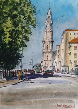 Watercolor Original Painting  11" x 15" "Porto City, Portugal" NOT A PRINT