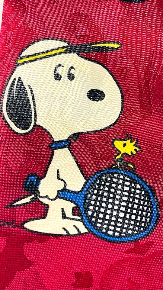 Olympia SNOOPY Woodstock Charlie Brown Tennis Tie Maroon Casual 52" - Image 4 of 4