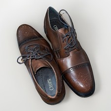 Chaps Mens Brown Leather Cap Toe Oxford Dress Shoes Lace Up