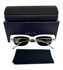 Prada Sunglasses SPR 14Y 142-5S0 Talc White Silver Dark Gray Tinted w/case