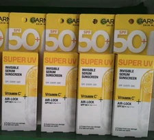 4 pcs Garnier Super UV Invisible Serum Sunscre SPF 50+ | Vitamin C PA++++ 30ml