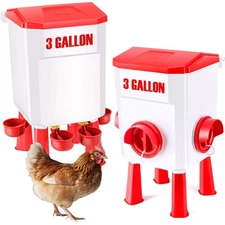 Chicken Feeder and Chicken Waterer Set, Automatic Chicken Feeder Hanging Poul...