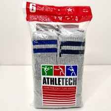 Athletech Sport Tube Triple Stripe Socks Over The Calf Crew Size 10-13 6 Pair