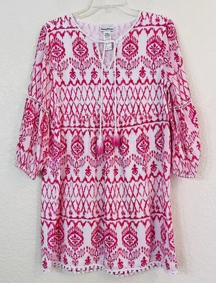 Tommy Bahama Ikat Tropics Dress XS White Pink Passion Boho Beach Cover Up Lined