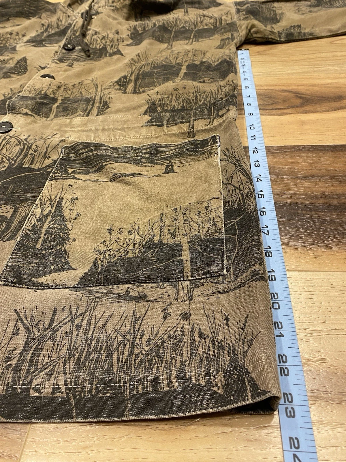 Vintage Michigan Rag Co Cabin Forest Print Hooded Canvas Jacket Distressed Rare - product detail image 14