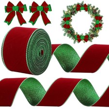 Christmas Velvet Wired Edge Ribbon 2.5 Inch x 20 Yard Red Green Double Sided
