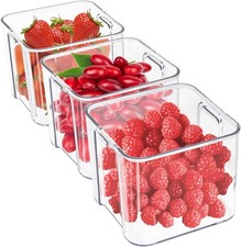 3 pack Fridge Organizer Drawer Divider Cube Bins Clear 3.5" Food Containers NEW