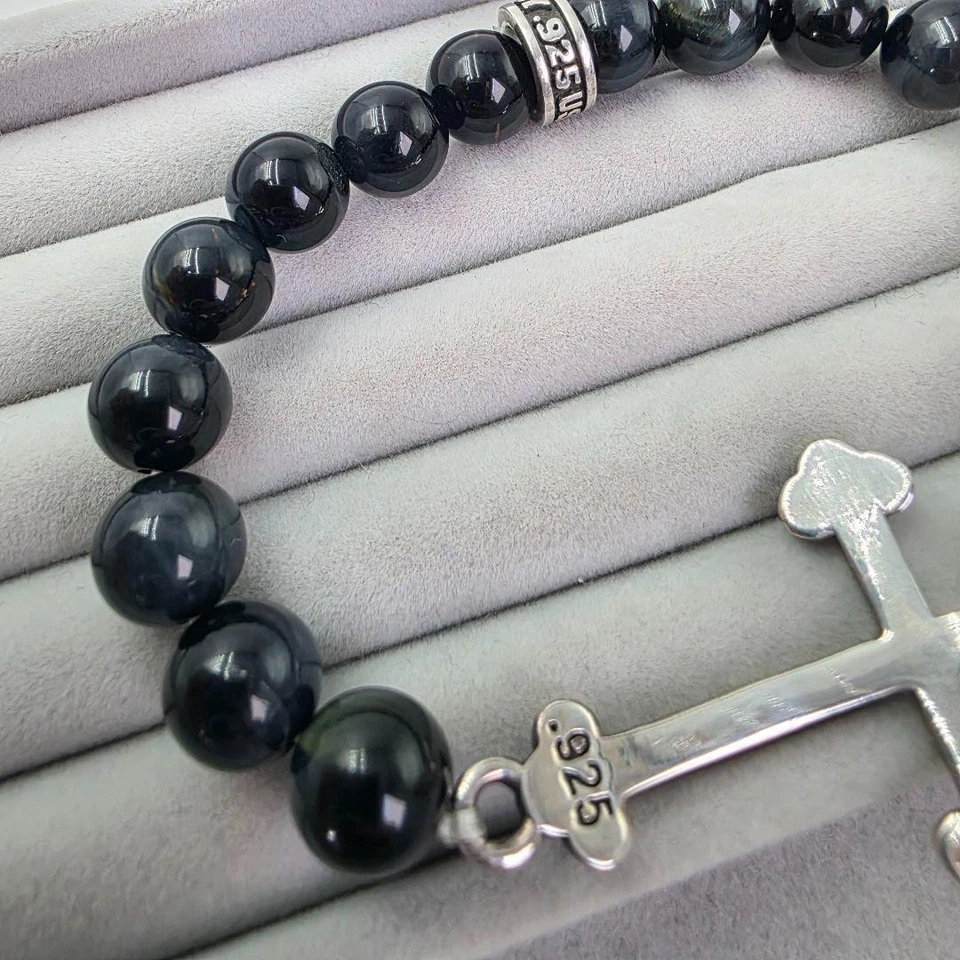 KING BABY Bracelet Cross SV925 Blue Tiger Eye USA Stone Bracelet  Silver 925 - Image 3 of 4