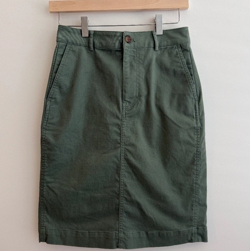 J.Crew Olive Green Stretch Cotton Pencil Skirt Womens Size 0 Knee Length Classic