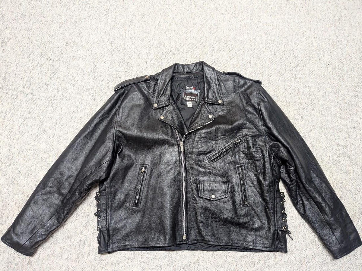 vintage 1990s leather jacket 62 motorcycle 4XL black BIKER