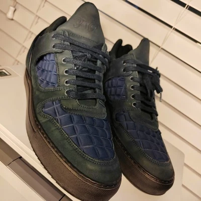 Filling Pieces Low Top Sneakers Size 44 Blue Black Leather Woven Luxury Designer - Image 1 of 4