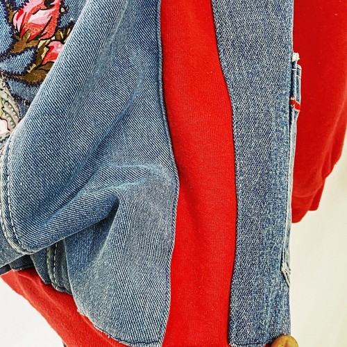 Braxton Denim Jacket Sweatshirt Combo Floral Appliques Graphics Size M 1980s - Picture 6 of 8