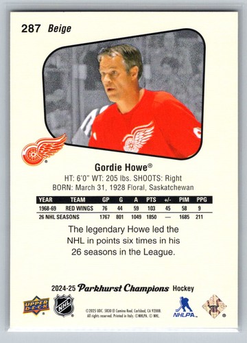 2024-25 Parkhurst Champions Gordie Howe Detroit Red Wings #287 HOF - Bild 2 von 2