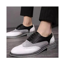 Handcrafted Men's Three Tone Leather Oxford Wingtip Lace Up Dress Casual Shoes