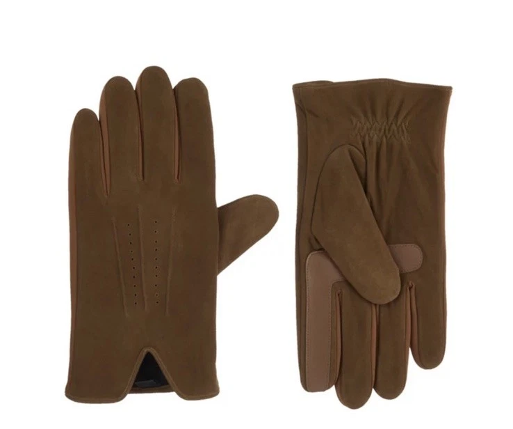 Isotoner Genuine Suede with Ultraplush Lining 3-Draw Touchscreen Gloves Sz: L