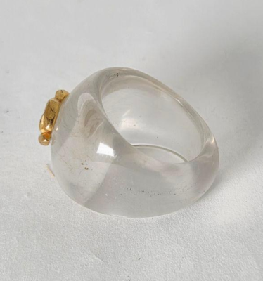 Chanel Plastic Ring Coco Mark Transparent Gold CC Logo JP12-13 US6
