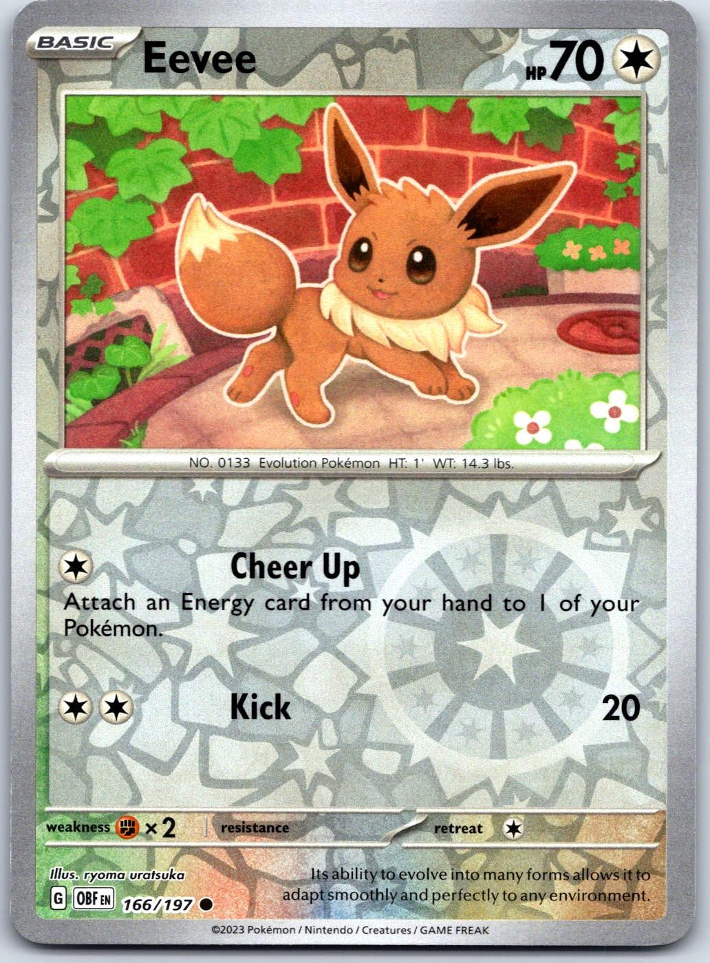 Eevee 166/197 Common Obsidian Flames Pokemon Reverse Holo Near Mint