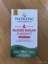 Nordic Naturals Blood Sugar Support Omega Blend Fish Oil 896 mg 60ct Exp 7/27
