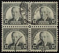 U.S. Used Stamp Scott #623 17c Wilson Block. XF. CDS Cancel. Large Margins. Gem!