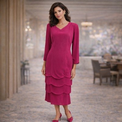 Vintage CH by Carolina Herrera Dress Pink Chiffon Cocktail  80s 90s Size 14