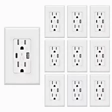 USB Type C Wall Outlet Duplex Receptacle 15A, Smart 4.8A Quick Charging, 10 pcs