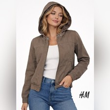DIVIDED by H M Khaki Utility Jacket Women s Size 8 Hooded Army Style 100 cotton
