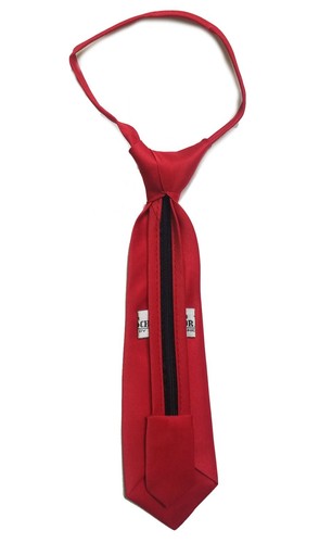 Boys Kids Zipper Neck Tie Boys Kids Uniform Solid Color Red Navy Black 10-17 Inc - Picture 5 of 7