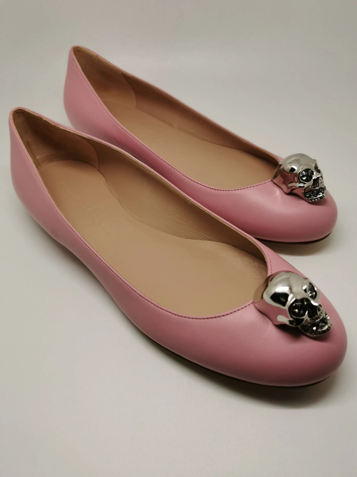 Ballerine Alexander McQueen S.Leath nappa pelle rosa zucchero argento taglia 37+ (nuove con scatola)