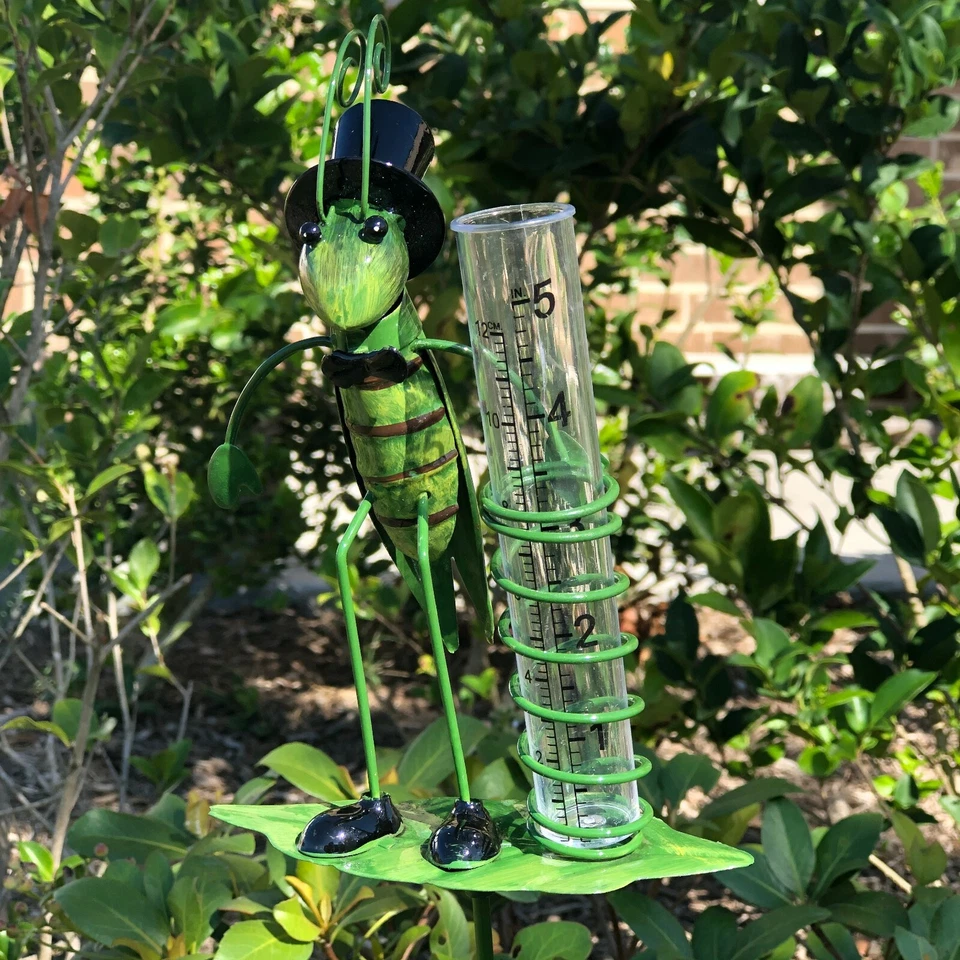 Medidor de lluvia jardín estaca de metal decorativo saltamontes decoración de patio exterior Foto 2 de 4