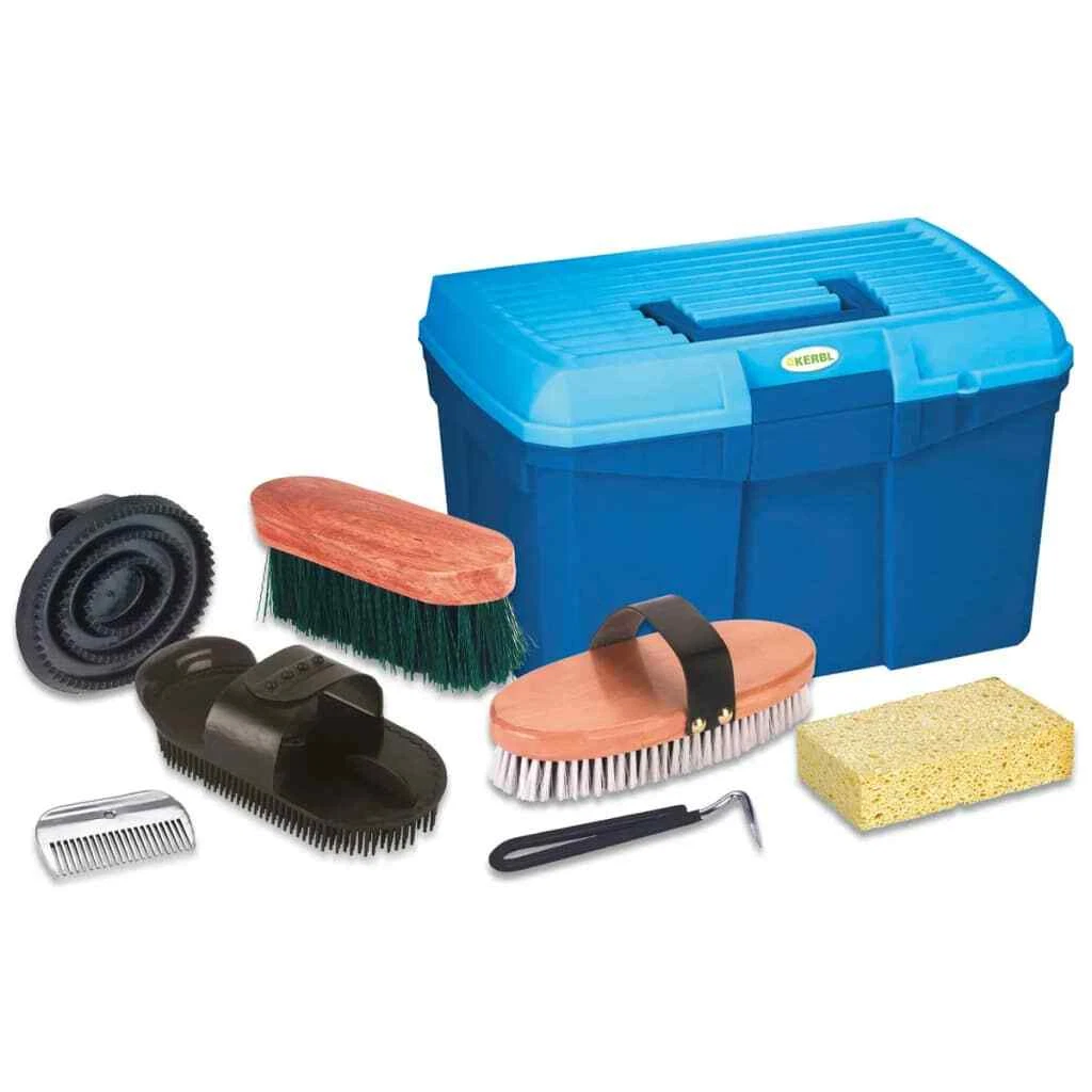 Kerbl Equestrian Horses Pony Care Grooming Box Kit with 7 Tools Blue 321775 vida