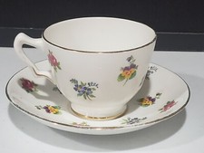 Vintage Staffordshire England Colorful Floral Tea Cup & Saucer Gold Trim