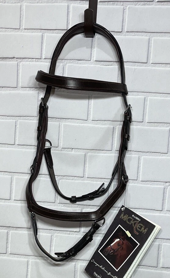 Rambo Micklem Leather Competition Bridle with Rubber Grip Reins PONY - DK HAVANA - Image 2 of 4