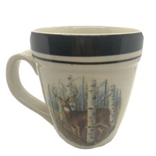 Folk Craft Stoneware White Tail Deer Coffee Mug Cup by ScottyZ Vintage Retro